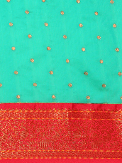 Kanika Sea Green & Red Soft Silk Fancy Pallu Kadiyal Paithani Saree