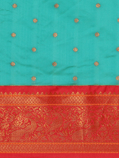 Kanika Chintamani Blue & Red Soft Silk Fancy Pallu Kadiyal Paithani Saree