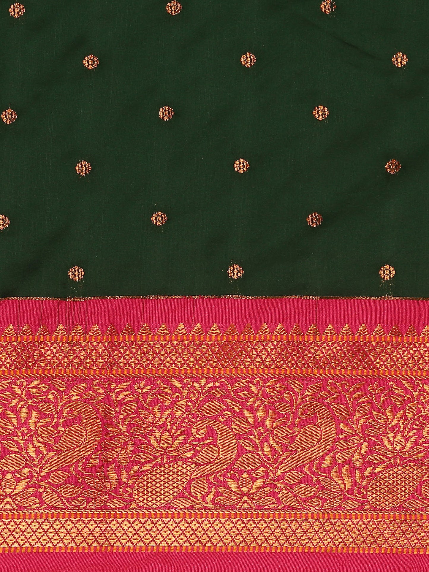 Kanika Bottle Green & Pink Soft Silk Fancy Pallu Kadiyal Paithani Saree