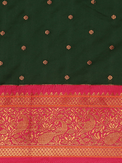 Kanika Bottle Green & Pink Soft Silk Fancy Pallu Kadiyal Paithani Saree