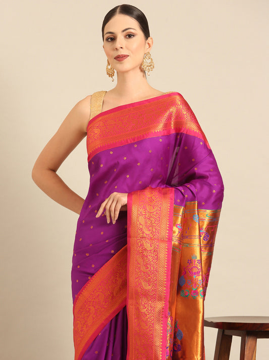 Kanika Purple & Pink Soft Silk Fancy Pallu Kadiyal Paithani Saree