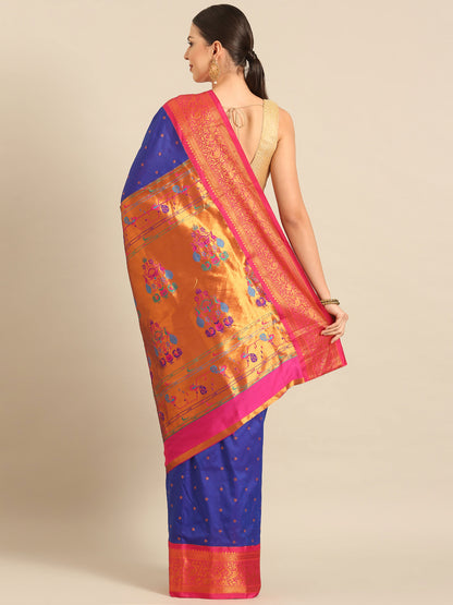 Kanika Royal Blue & Pink Soft Silk Fancy Pallu Kadiyal Paithani Saree