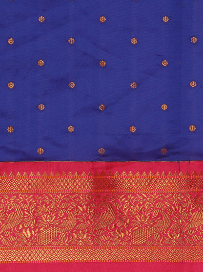 Kanika Royal Blue & Pink Soft Silk Fancy Pallu Kadiyal Paithani Saree