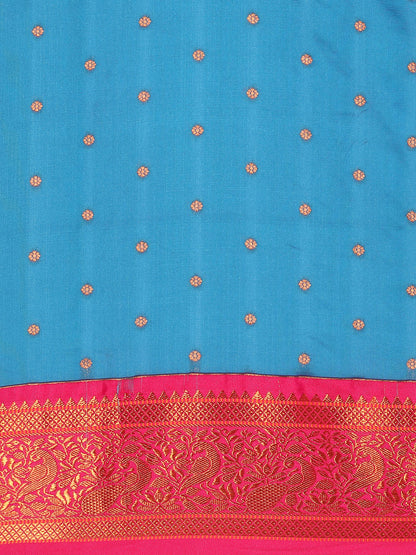 Kanika Firozi & Pink Soft Silk Fancy Pallu Kadiyal Paithani Saree