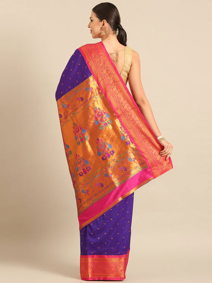 Kanika Indigo Blue & Pink Soft Silk Fancy Pallu Kadiyal Paithani Saree