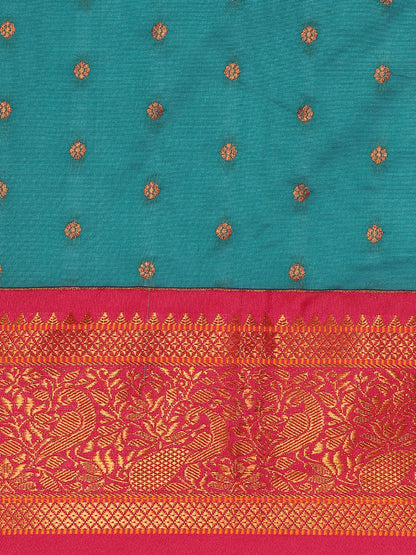 Kanika Rama & Pink Soft Silk Fancy Pallu Kadiyal Paithani Saree