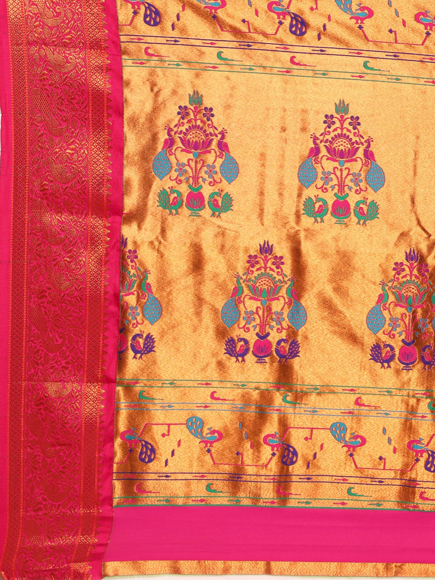 Kanika Sea Green & Pink Soft Silk Fancy Pallu Kadiyal Paithani Saree