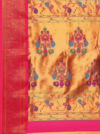 Kanika Chintamani Blue & Pink Soft Silk Fancy Pallu Kadiyal Paithani Saree