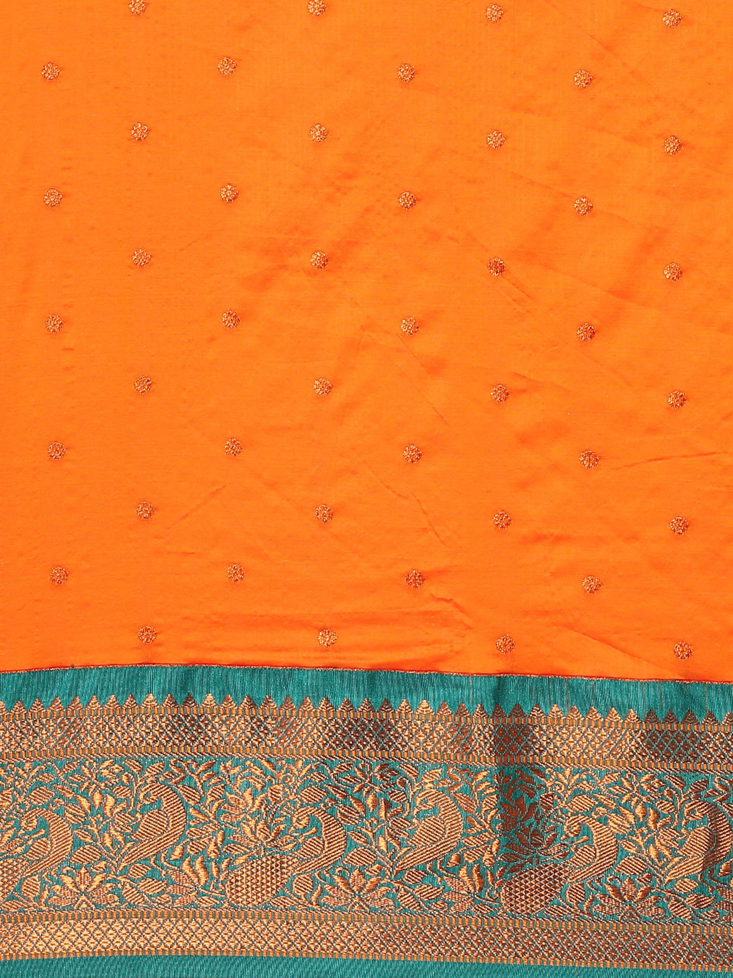 Kanika Orange & Rama Soft Silk Fancy Pallu Kadiyal Paithani Saree