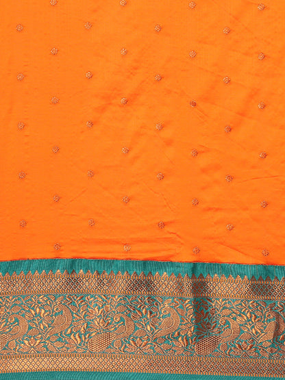 Kanika Orange & Rama Soft Silk Fancy Pallu Kadiyal Paithani Saree