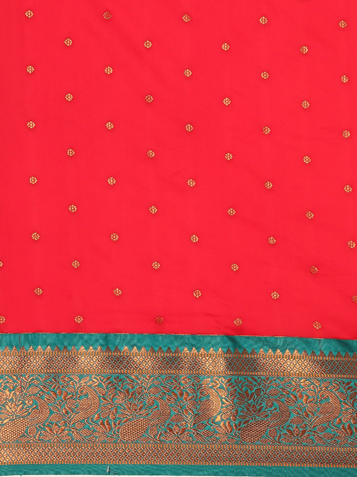 Kanika Red & Rama Soft Silk Fancy Pallu Kadiyal Paithani Saree