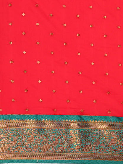 Kanika Red & Rama Soft Silk Fancy Pallu Kadiyal Paithani Saree