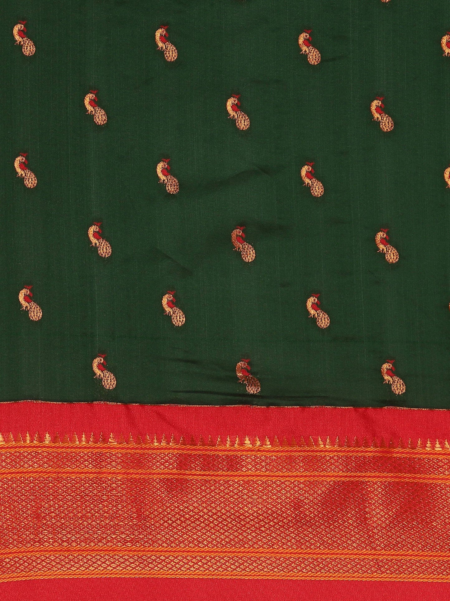 Myra Bottle Green & Red Soft Silk Kadiyal Maharani Paithani Saree