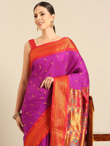 Myra Purple & Red Soft Silk Fancy Pallu Kadiyal Paithani Saree