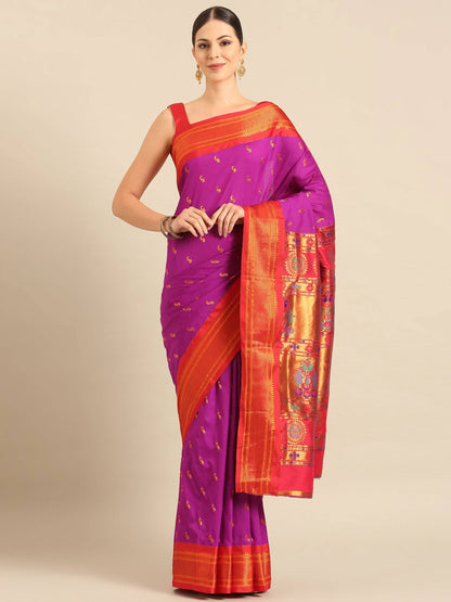 Myra Purple & Red Soft Silk Fancy Pallu Kadiyal Paithani Saree