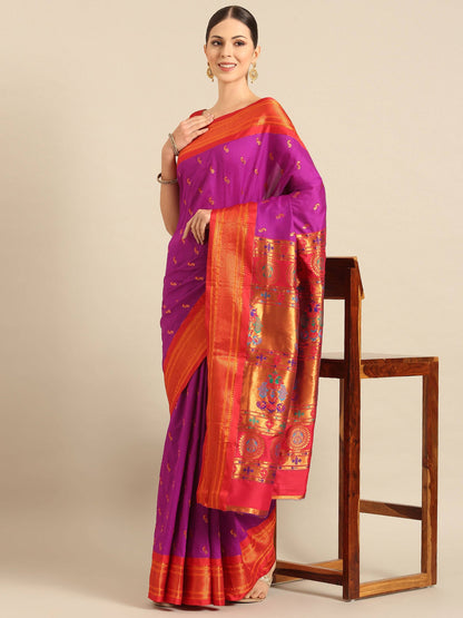 Myra Purple & Red Soft Silk Fancy Pallu Kadiyal Paithani Saree