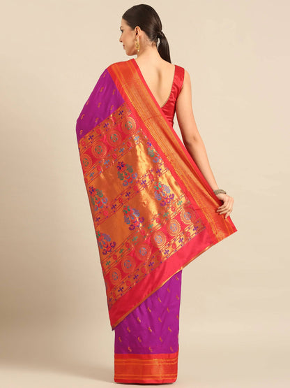 Myra Purple & Red Soft Silk Fancy Pallu Kadiyal Paithani Saree