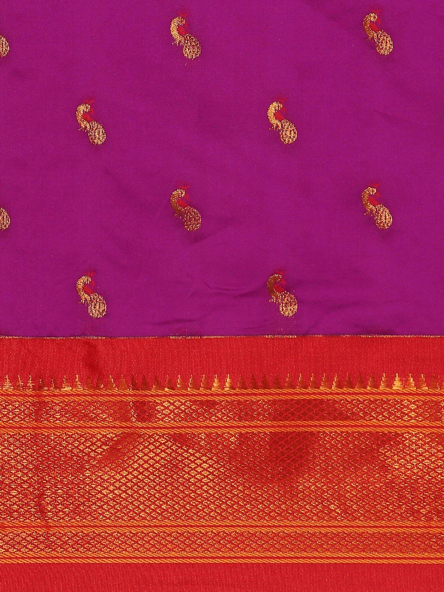 Myra Purple & Red Soft Silk Kadiyal Maharani Paithani Saree