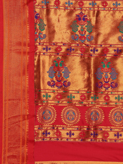 Myra Purple & Red Soft Silk Fancy Pallu Kadiyal Paithani Saree