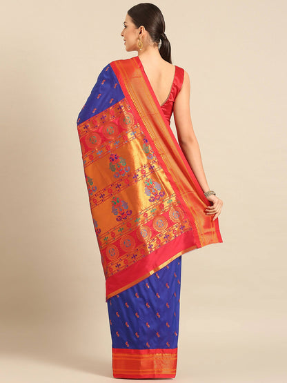 Myra Royal Blue & Red Soft Silk Kadiyal Maharani Paithani Saree