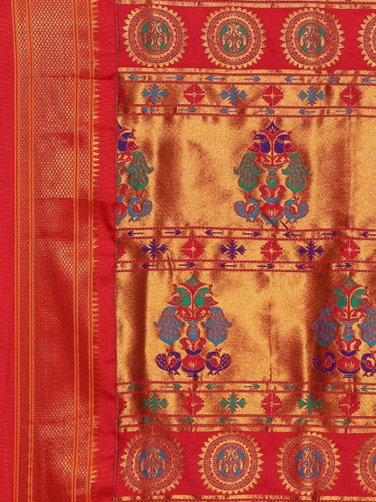 Myra Royal Blue & Red Soft Silk Kadiyal Maharani Paithani Saree