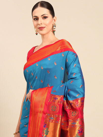 Myra Firozi & Red Soft Silk Kadiyal Maharani Paithani Saree