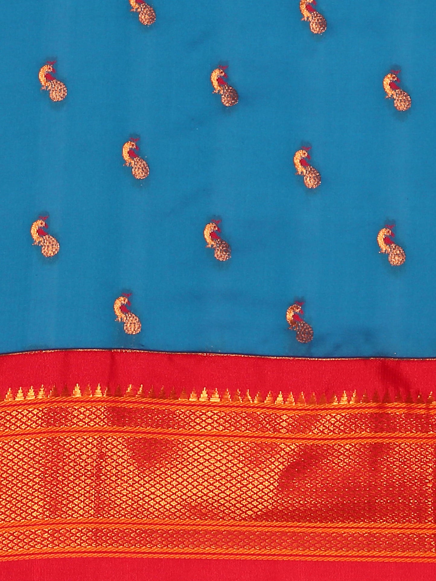 Myra Firozi & Red Soft Silk Fancy Pallu Kadiyal Paithani Saree