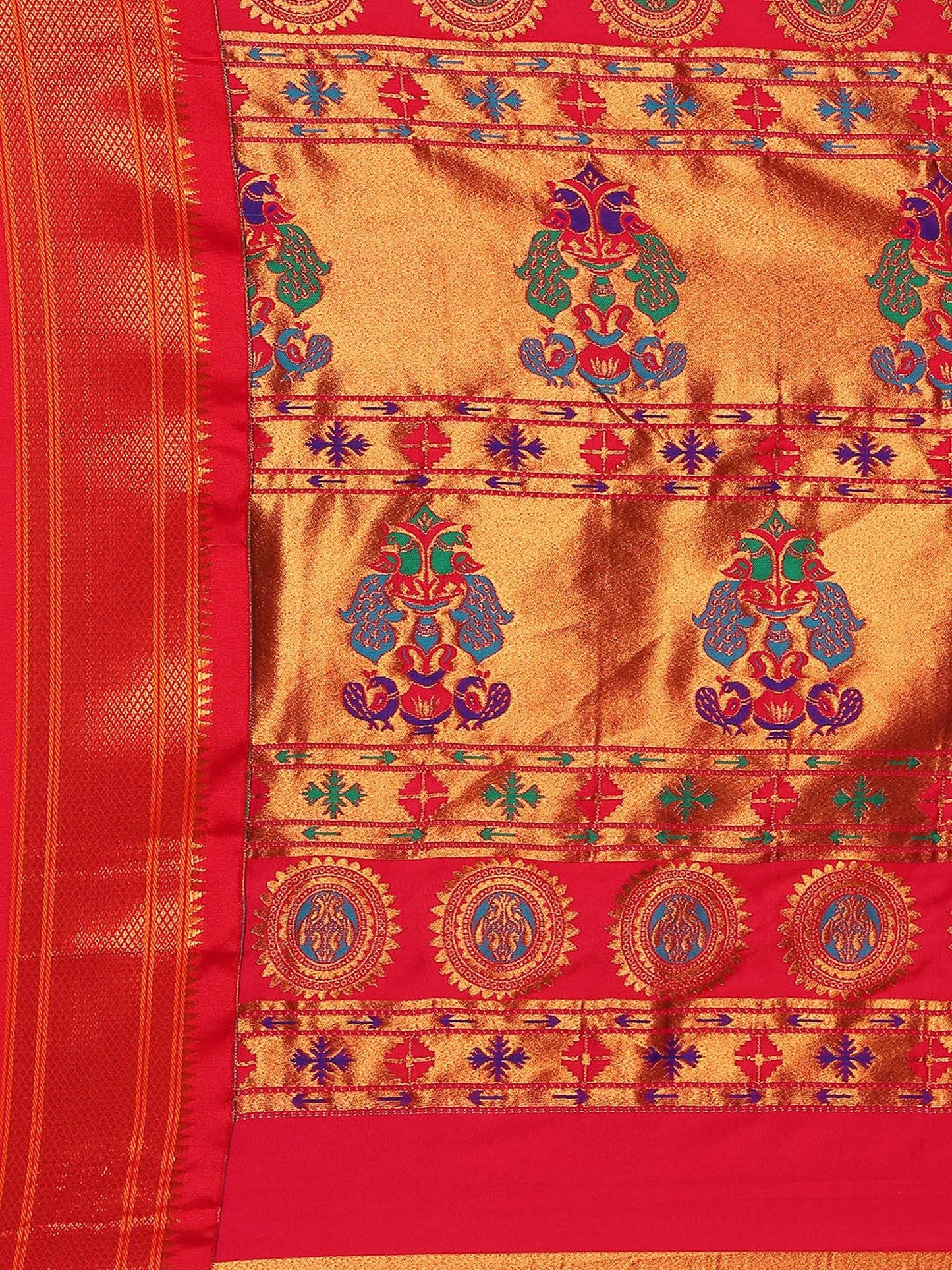 Myra Firozi & Red Soft Silk Kadiyal Maharani Paithani Saree