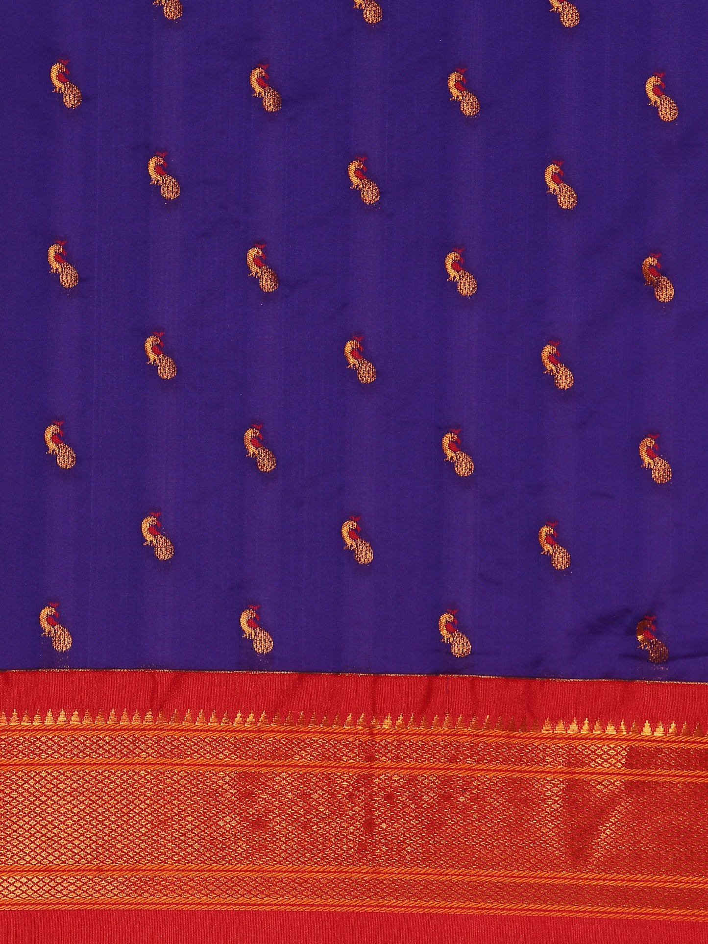 Myra Indigo Blue & Red Soft Silk Fancy Pallu Kadiyal Paithani Saree