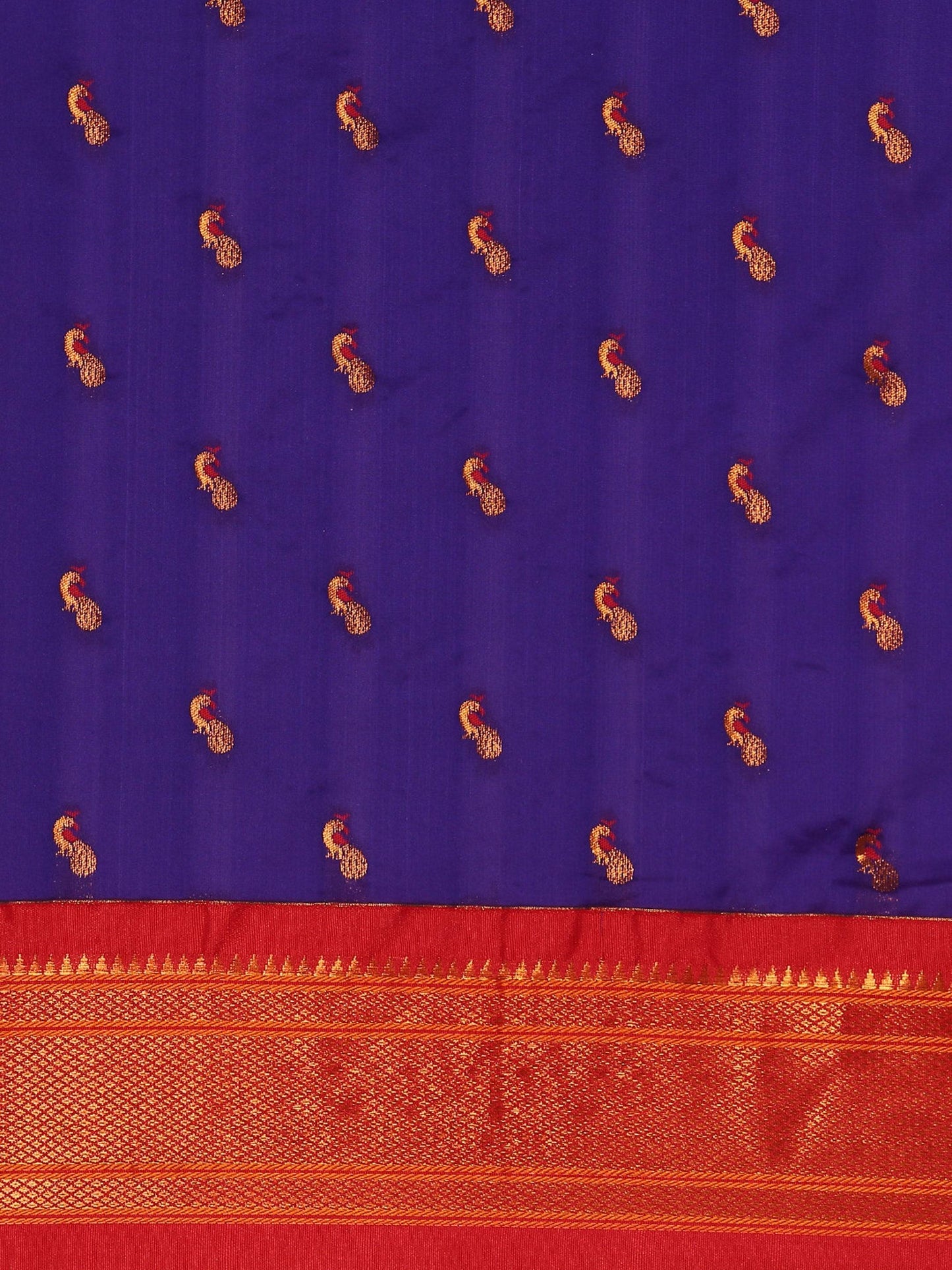 Myra Indigo Blue & Red Soft Silk Kadiyal Maharani Paithani Saree