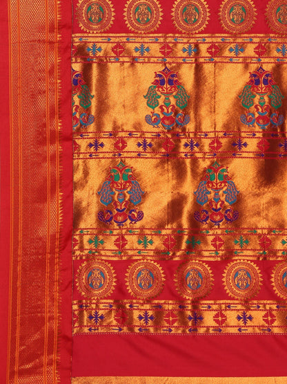 Myra Indigo Blue & Red Soft Silk Kadiyal Maharani Paithani Saree