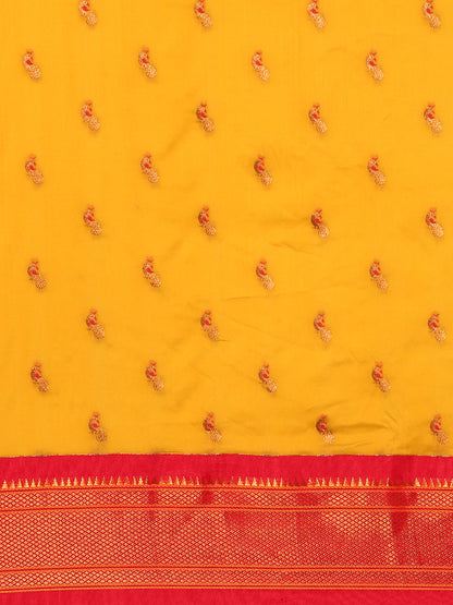 Myra Mustard & Red Soft Silk Fancy Pallu Kadiyal Paithani Saree