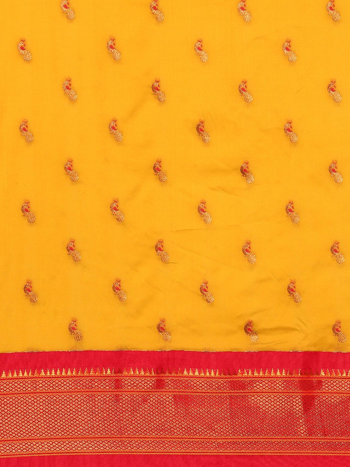 Myra Mustard & Red Soft Silk Kadiyal Maharani Paithani Saree