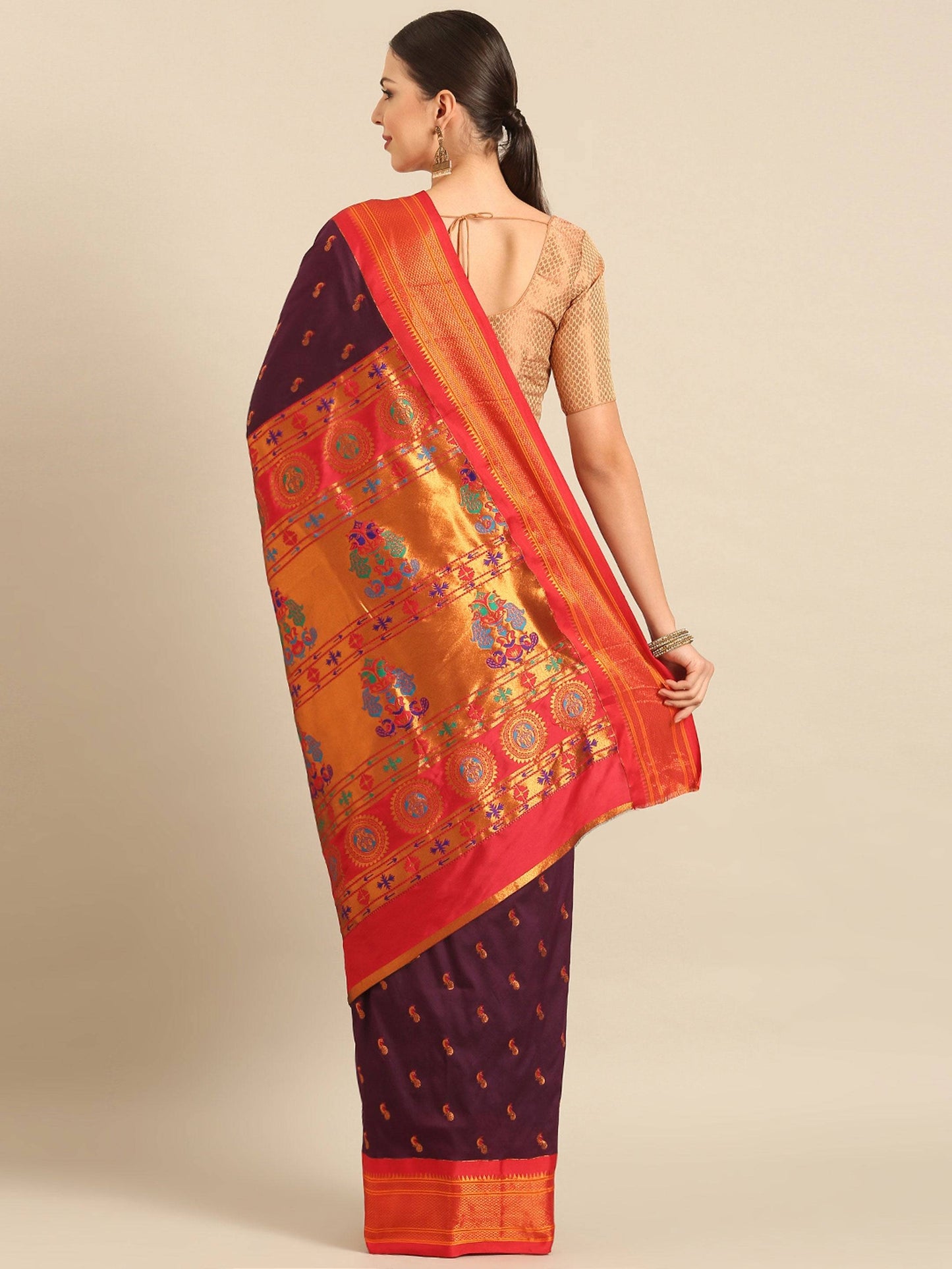 Myra Maroon & Red Soft Silk Kadiyal Maharani Paithani Saree