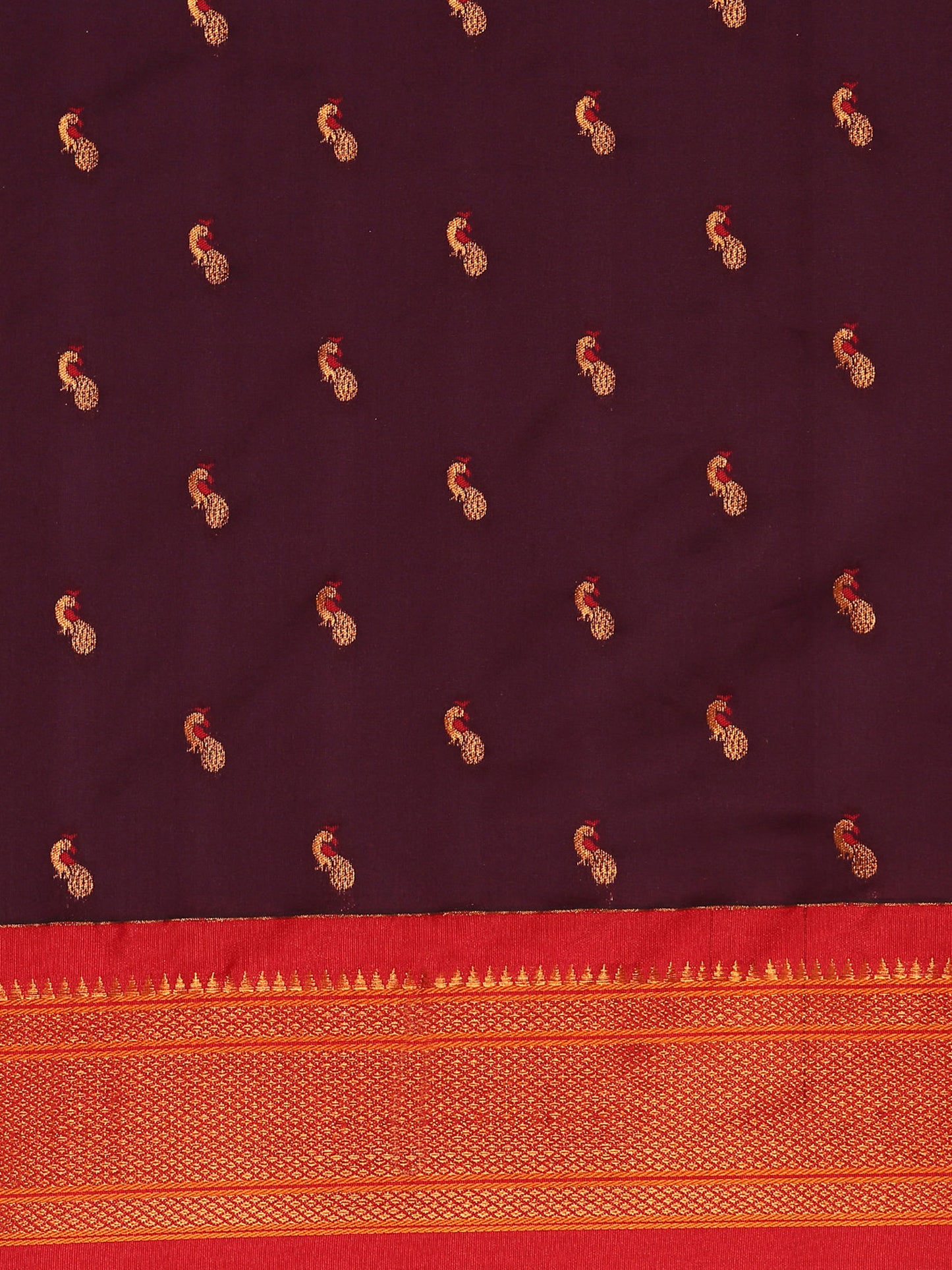 Myra Maroon & Red Soft Silk Fancy Pallu Kadiyal Paithani Saree