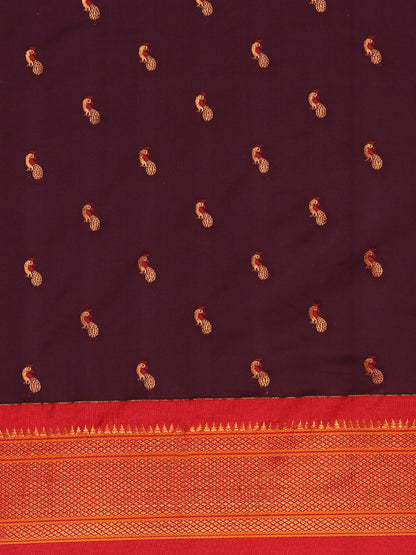 Myra Maroon & Red Soft Silk Fancy Pallu Kadiyal Paithani Saree