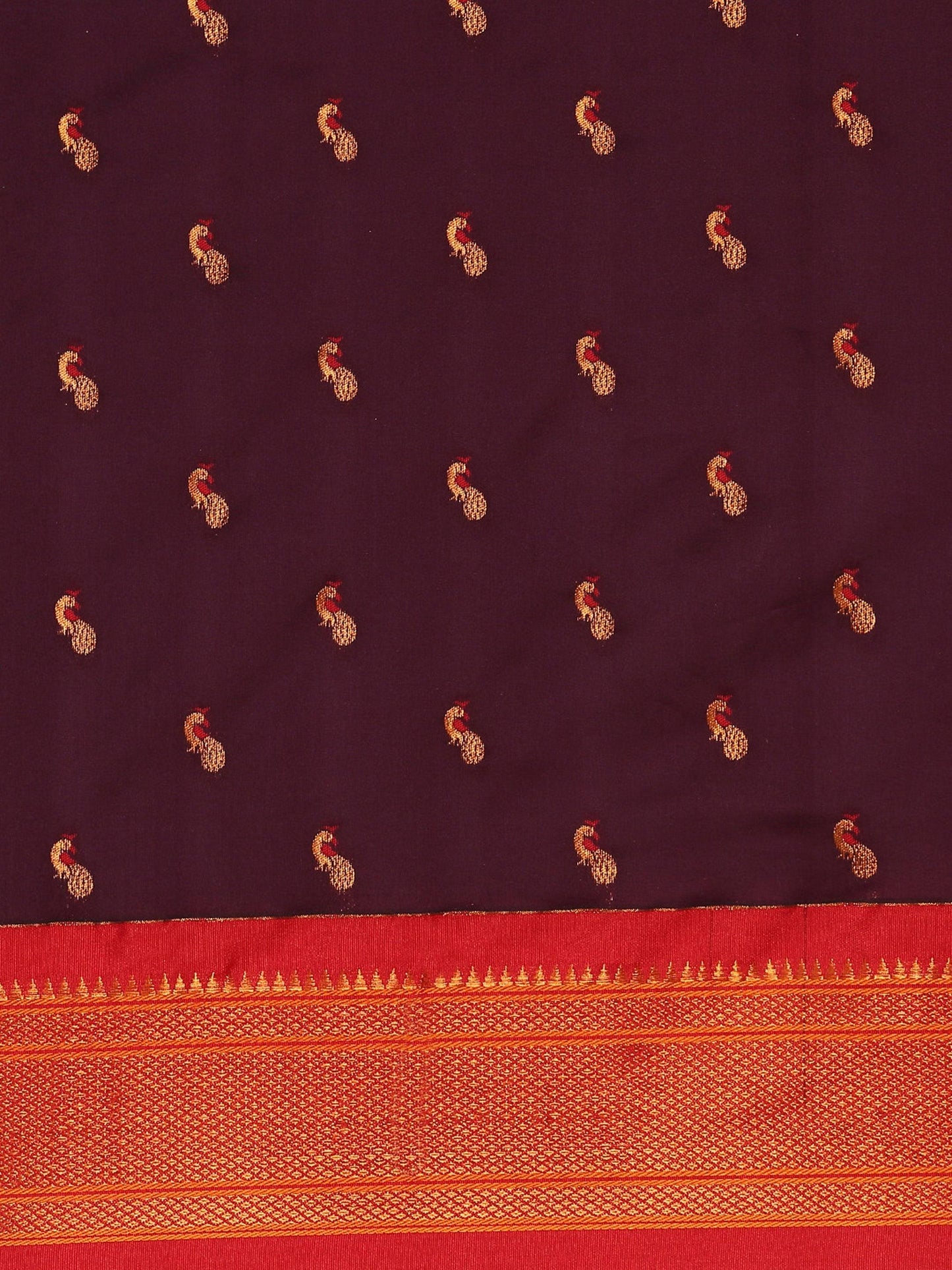 Myra Maroon & Red Soft Silk Kadiyal Maharani Paithani Saree