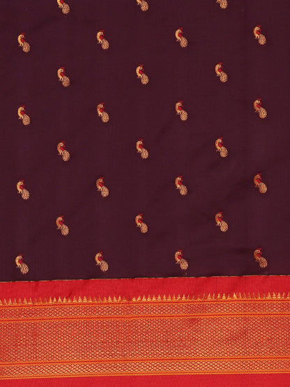 Myra Maroon & Red Soft Silk Kadiyal Maharani Paithani Saree