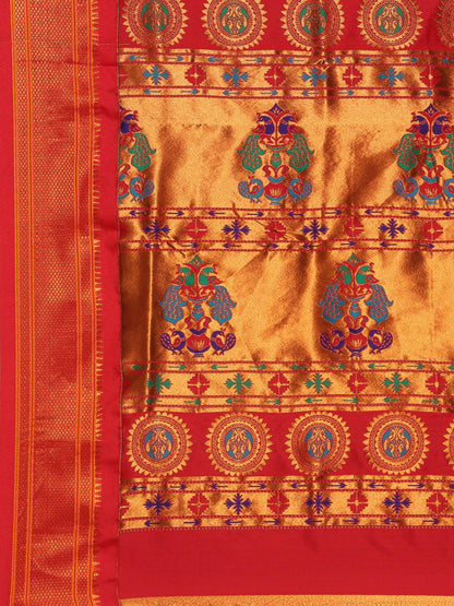 Myra Maroon & Red Soft Silk Kadiyal Maharani Paithani Saree