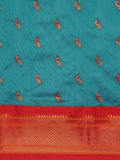 Myra Rama & Red Soft Silk Kadiyal Maharani Paithani Saree