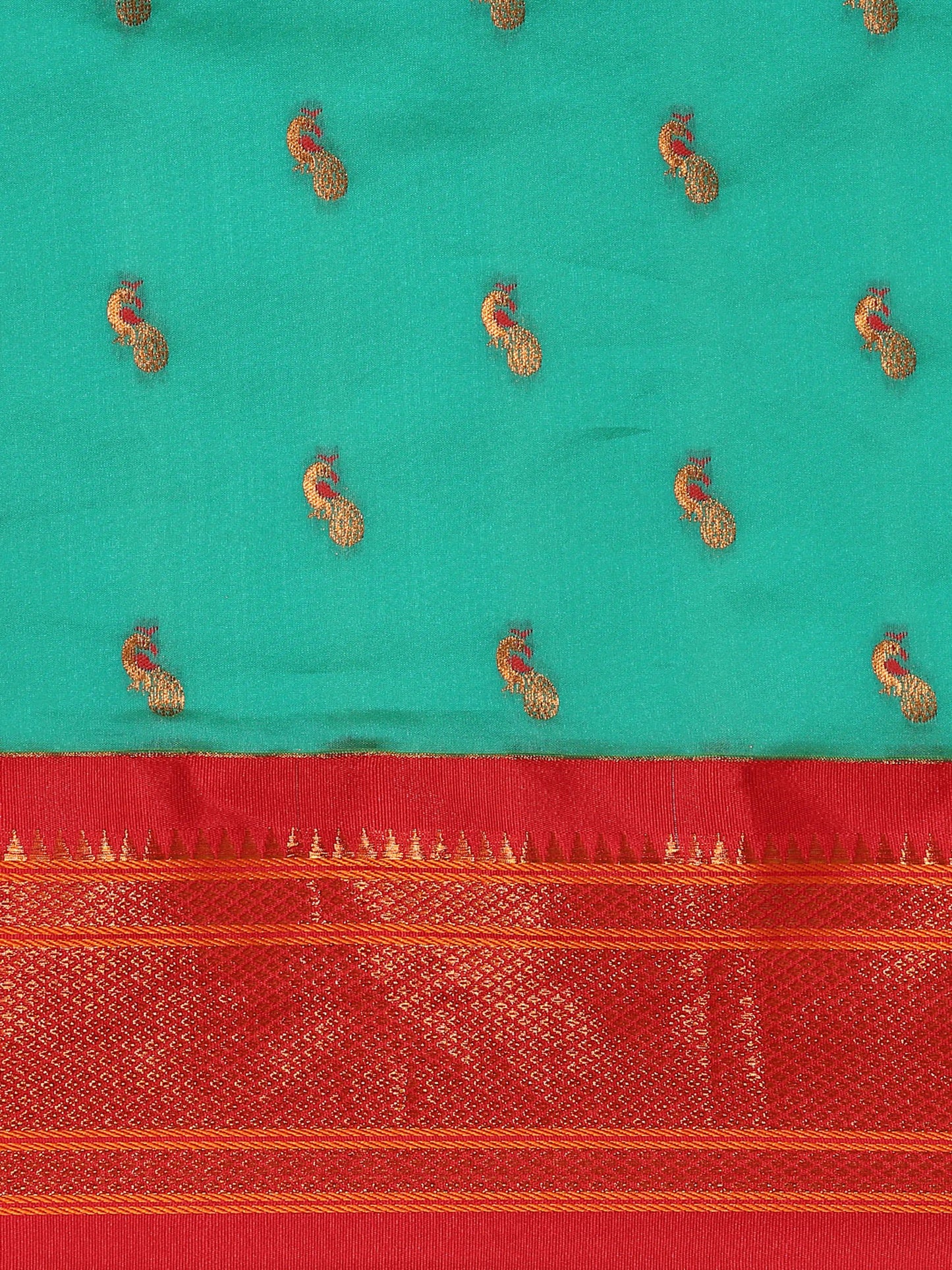 Myra Sea Green & Red Soft Silk Fancy Pallu Kadiyal Paithani Saree