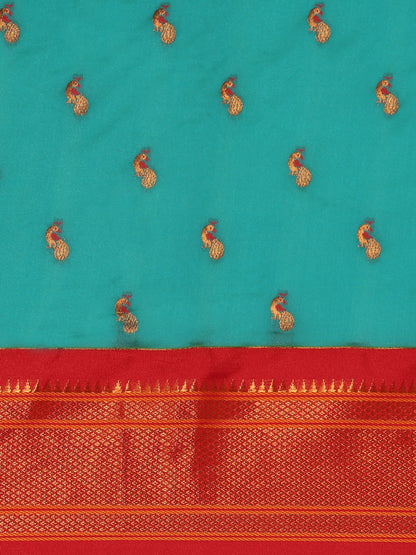 Myra Chintamani Blue & Red Soft Silk Fancy Pallu Kadiyal Paithani Saree