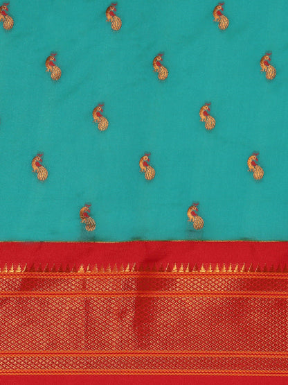 Myra Chintamani Blue & Red Soft Silk Kadiyal Maharani Paithani Saree