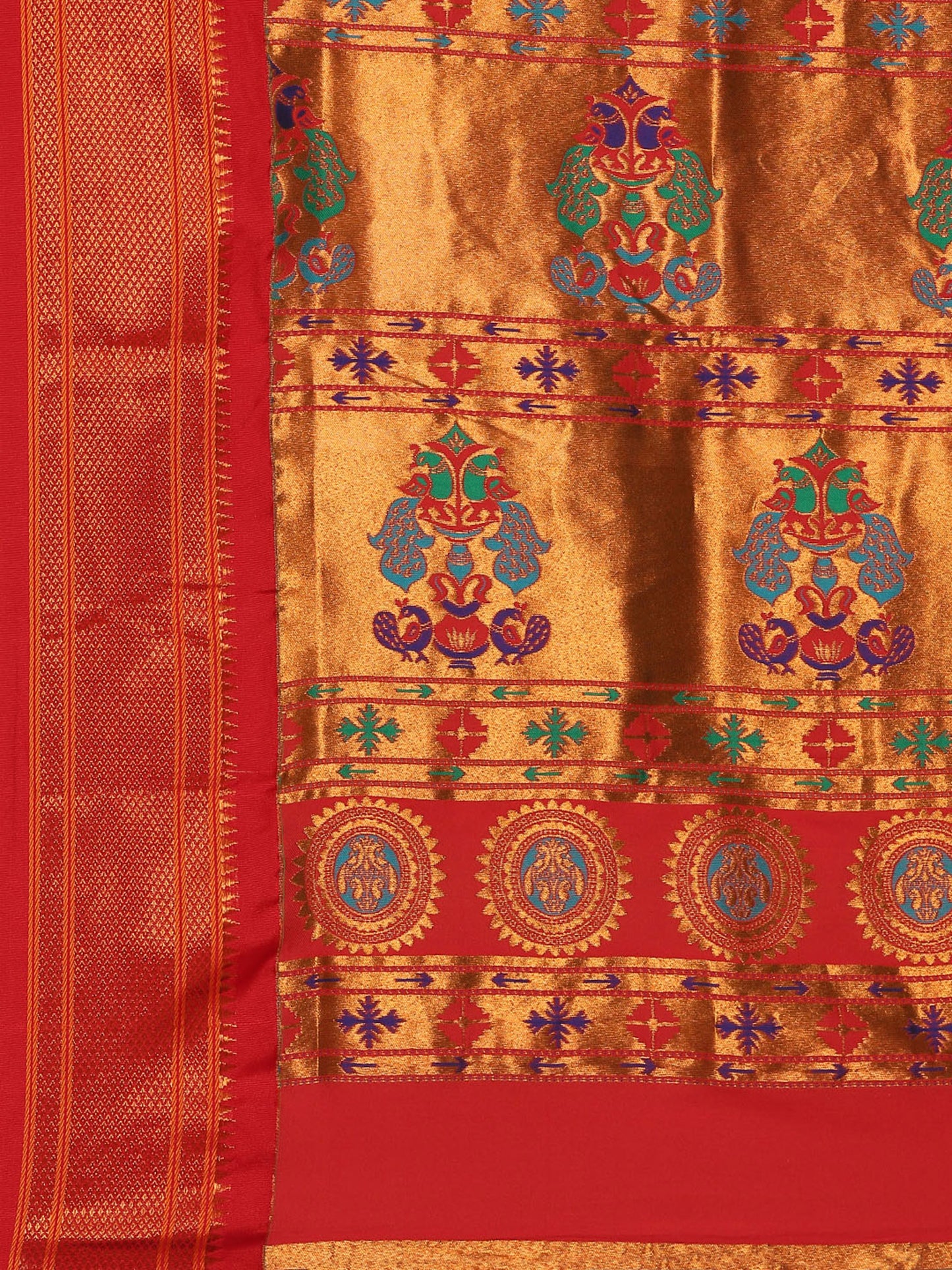 Myra Chintamani Blue & Red Soft Silk Fancy Pallu Kadiyal Paithani Saree