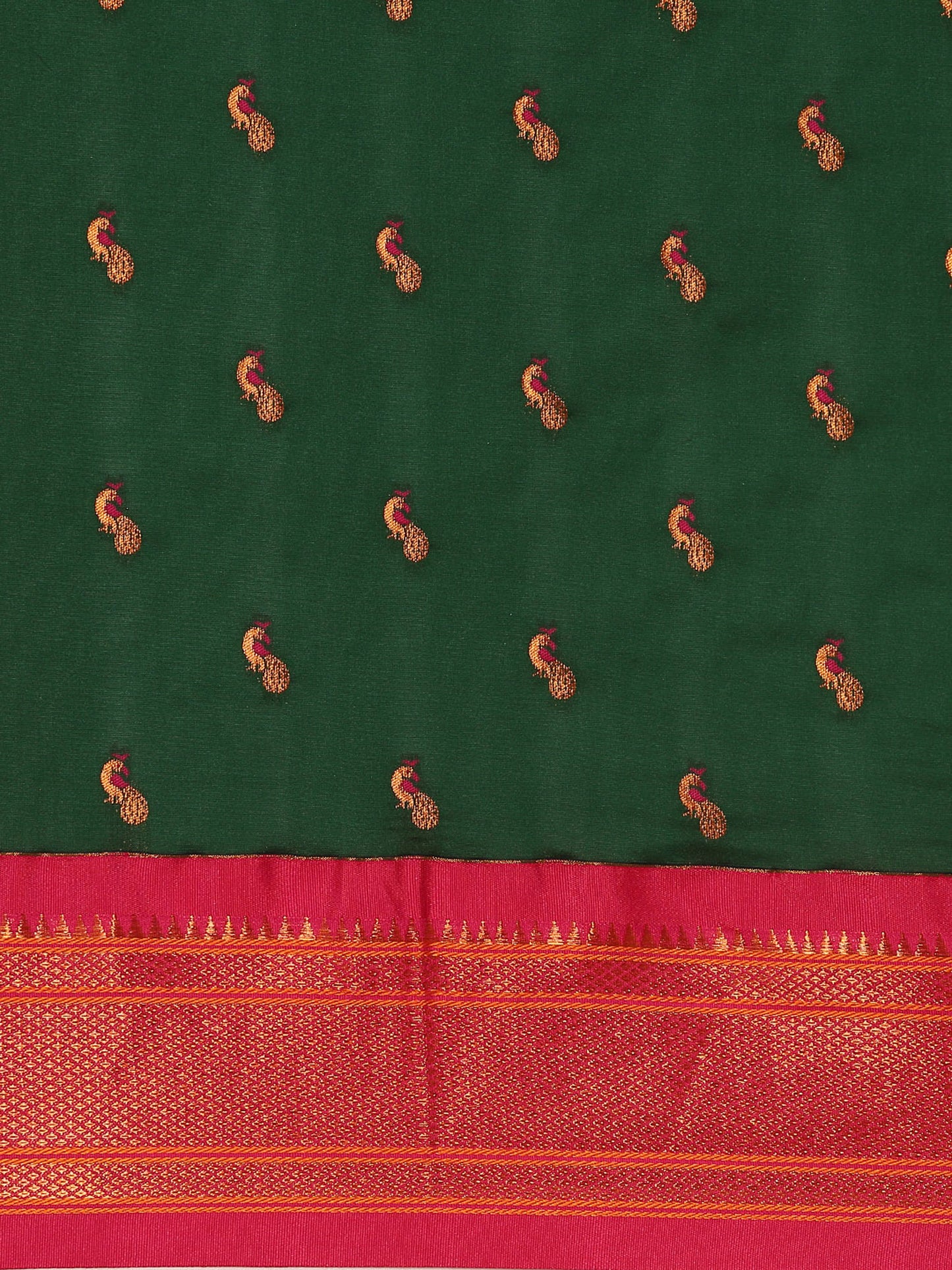 Myra Bottle Green & Pink Soft Silk Fancy Pallu Kadiyal Paithani Saree