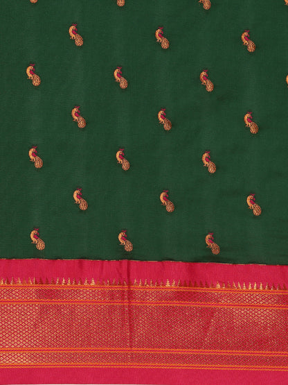 Myra Bottle Green & Pink Soft Silk Fancy Pallu Kadiyal Paithani Saree