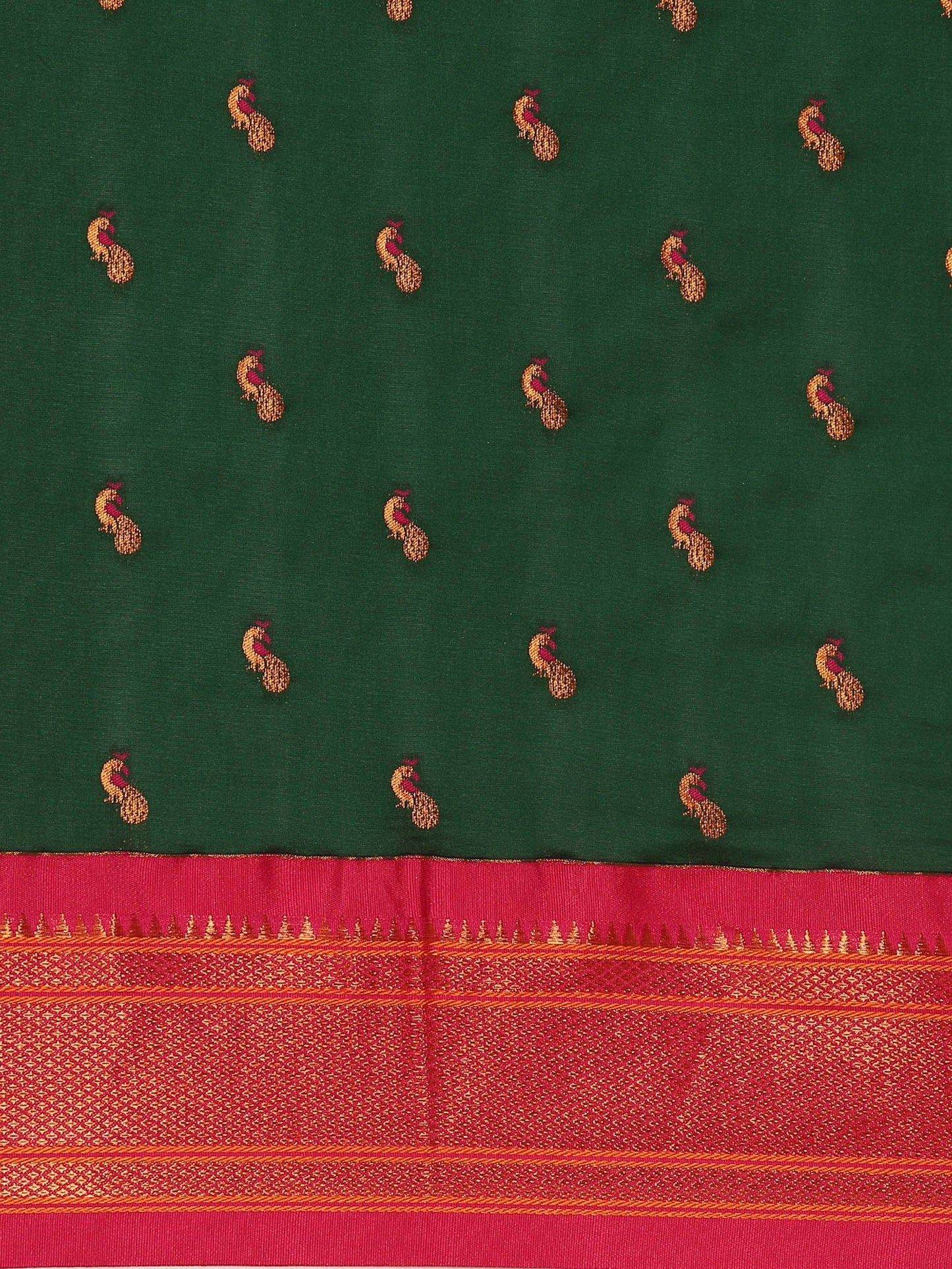 Myra Bottle Green & Pink Soft Silk Kadiyal Maharani Paithani Saree