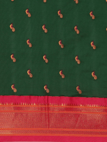 Myra Bottle Green & Pink Soft Silk Kadiyal Maharani Paithani Saree