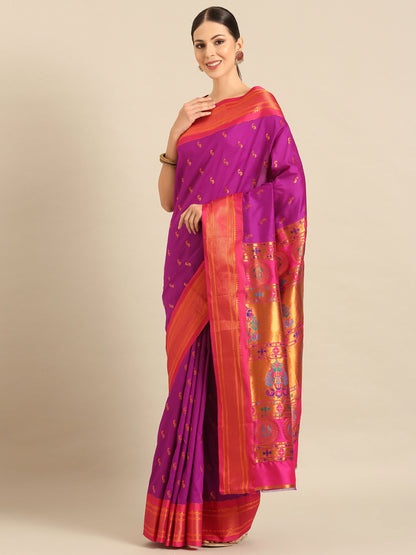 Myra Purple & Pink Soft Silk Fancy Pallu Kadiyal Paithani Saree