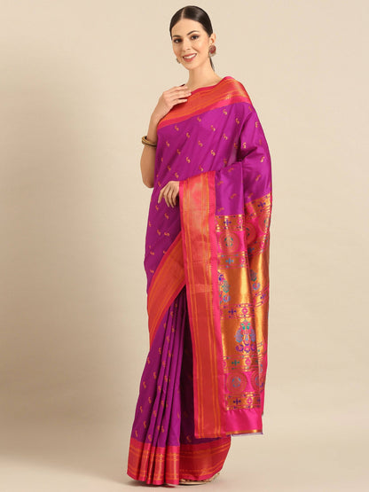 Myra Purple & Pink Soft Silk Kadiyal Maharani Paithani Saree